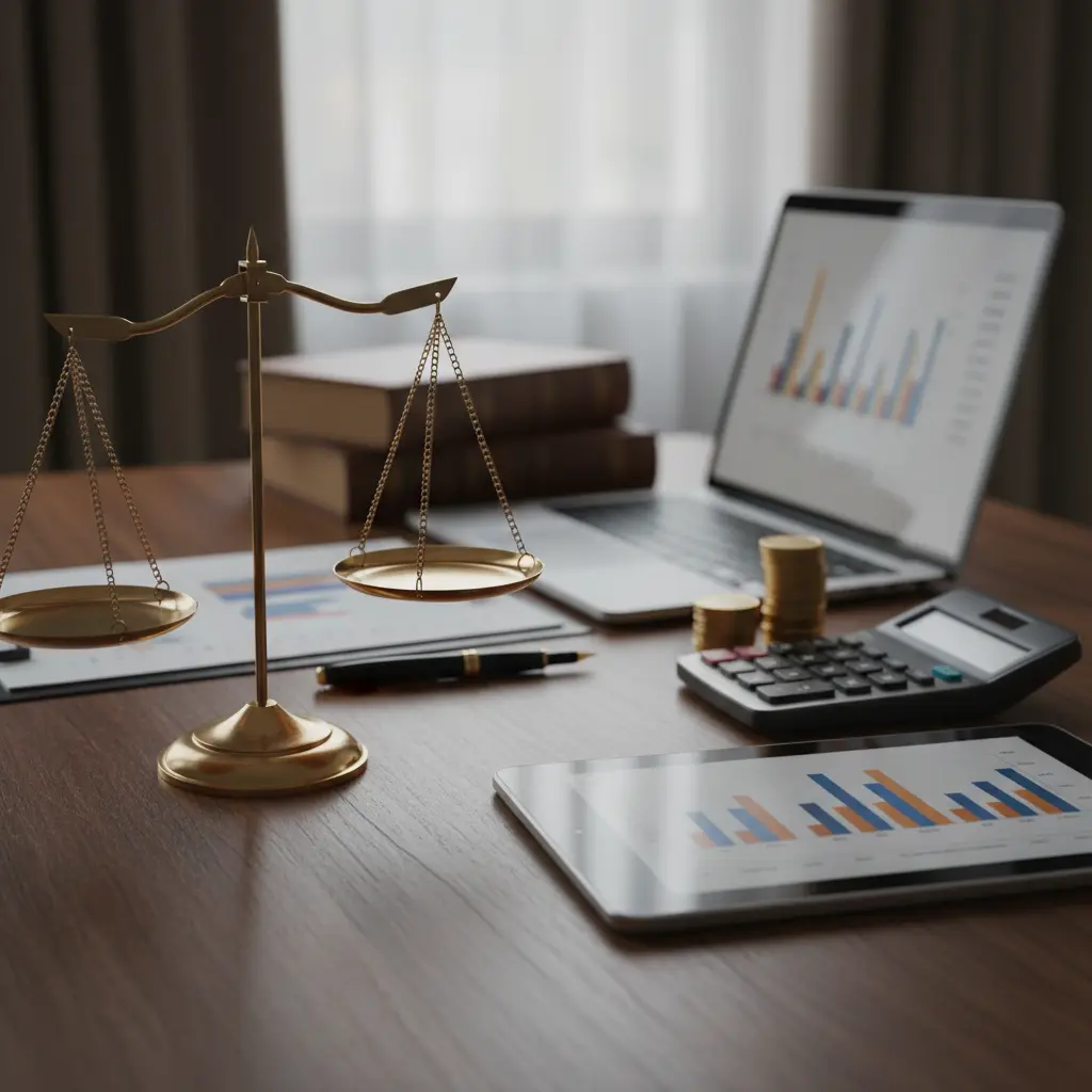 A legal team in a modern boardroom analyzing data charts and financial metrics on a screen to master pricing legal services and firm profitability.