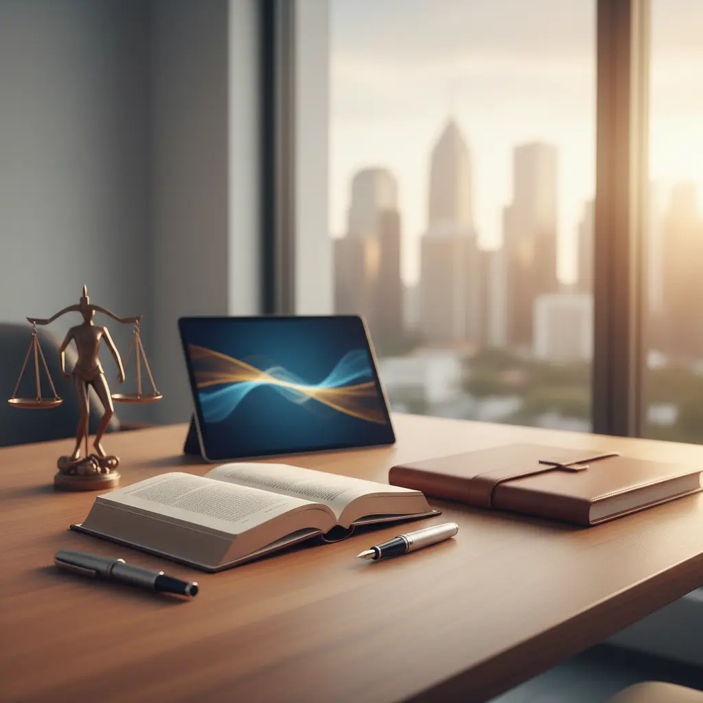 Two attorneys shaking hands across a polished conference table with law books and a gavel, symbolizing long-term client relationships.