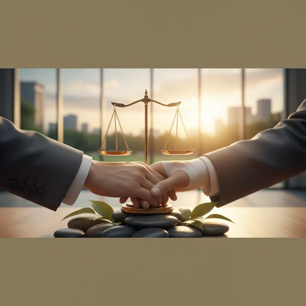 California boat accident attorney and injured client shaking hands over a signed retainer agreement in a sunlit office.